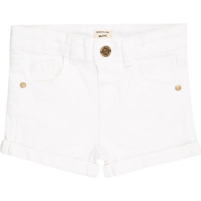Mini girls white ripped denim shorts